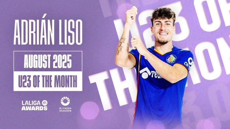 LEYU-3场攻入3球，赫塔费前锋利索当选西甲8月最佳U23球员